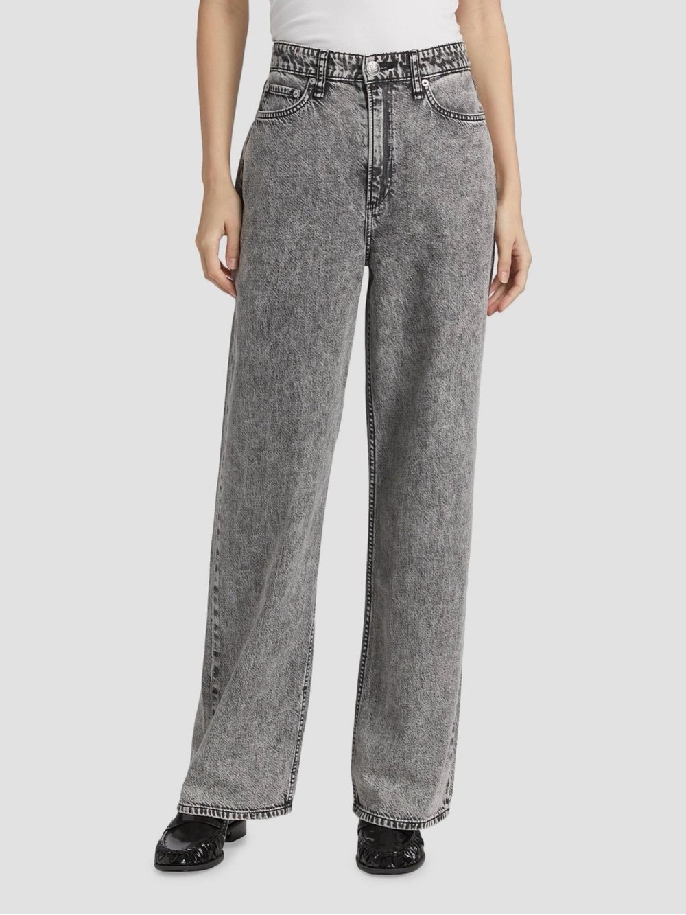 Rag & Bone Featherweight Logan Mid-Rise Wide Jeans (Slate Grey) (27)